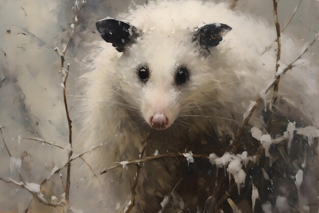 View of opossum animal in digital art style with snow