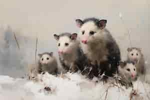 Free photo view of opossum animal in digital art style with snow