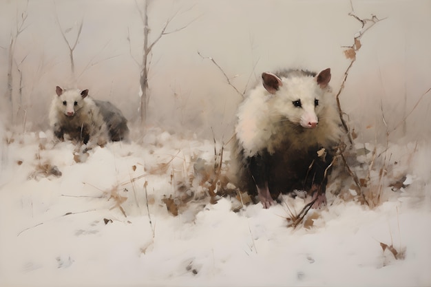 Free Photo view of opossum animal in digital art style with snow