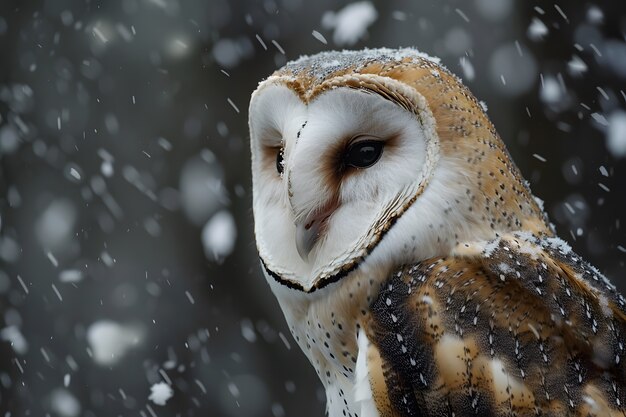 View of owl in cold environment with dreamy aesthetic