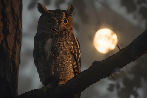 View of owl in cold environment with dreamy aesthetic