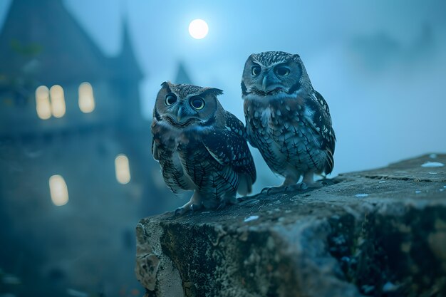 Free Photo view of owl in cold environment with dreamy aesthetic