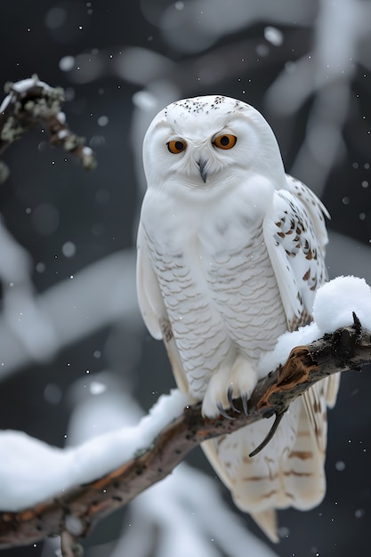 View of owl in cold environment with dreamy aesthetic