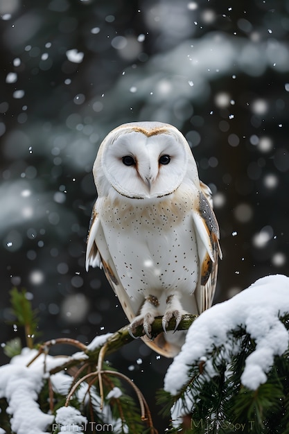 Free Photo view of owl in cold environment with dreamy aesthetic