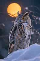 Free photo view of owl in cold environment with dreamy aesthetic