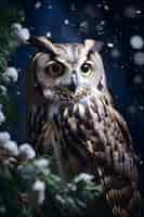 Free photo view of owl in cold environment with dreamy aesthetic