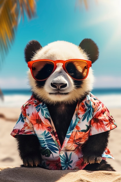 View of panda bear at the beach in summer