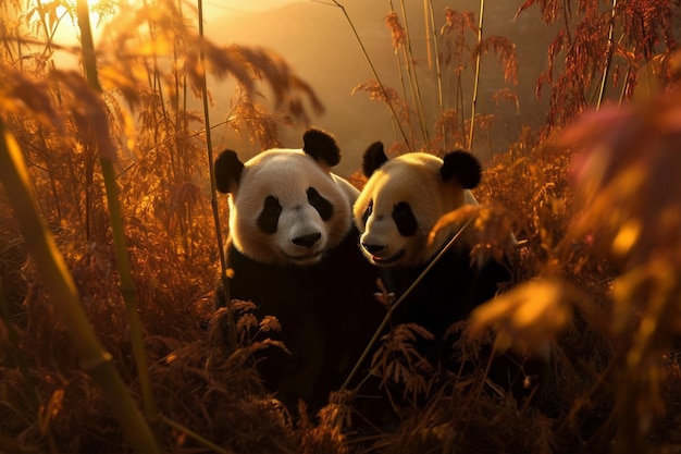 View of panda bear cubs in nature