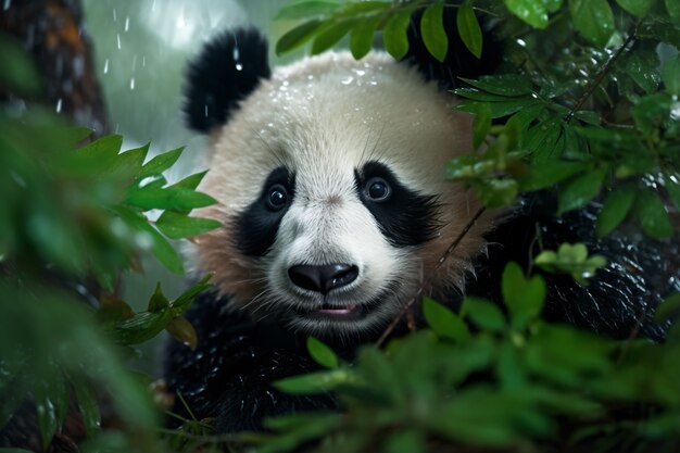 View of panda bear in nature