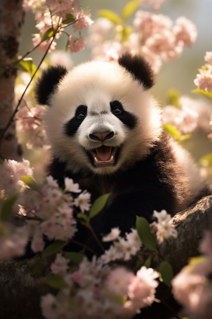 View of panda bear in nature