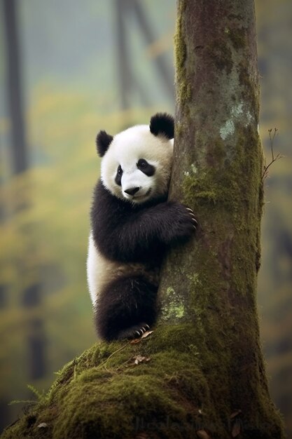 View of panda bear in nature