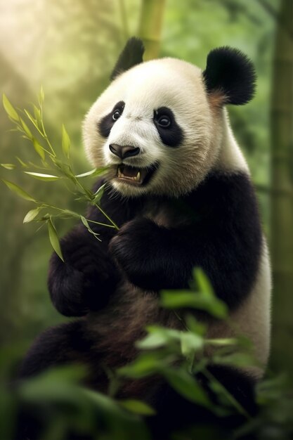 View of panda bear in nature