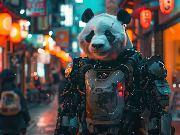 Free Photo view of panda bear with robotic tech parts