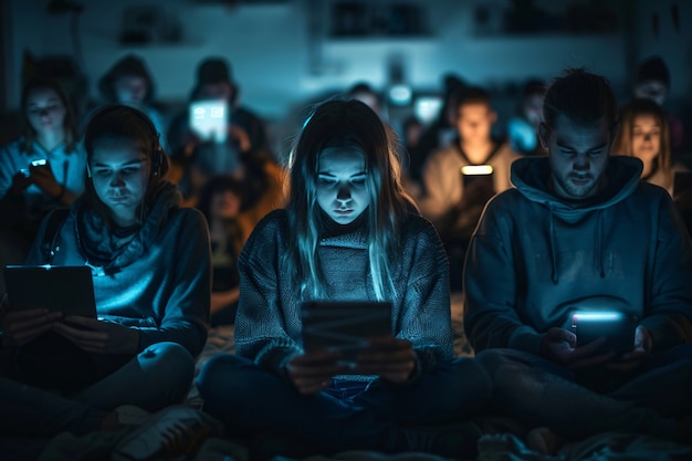 View of people addicted to their smartphone looking and scrolling through the screens