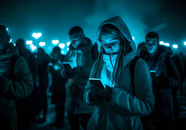 View of people addicted to their smartphone looking and scrolling through the screens