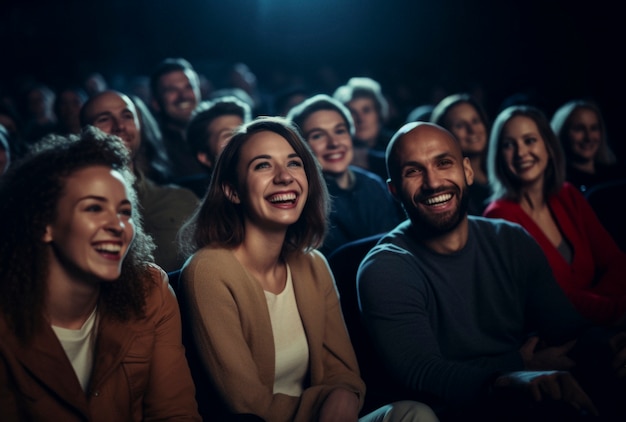 View of people laughing at a stand up comedy show