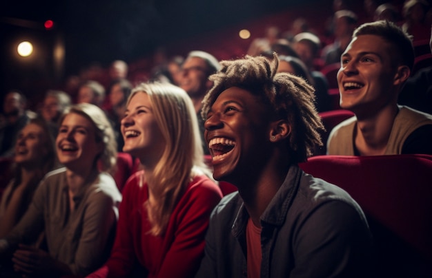 View of people laughing at a stand up comedy show