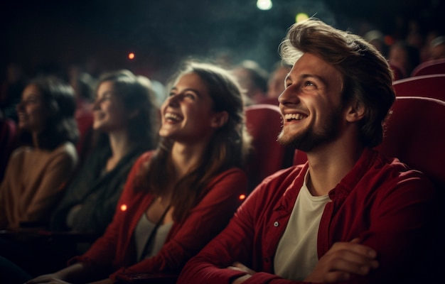 View of people laughing at a stand up comedy show