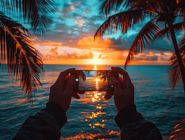 Free photo view of person creating travel content with smartphone