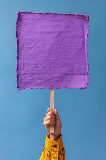 View of person holding blank purple placard for womens day celebration