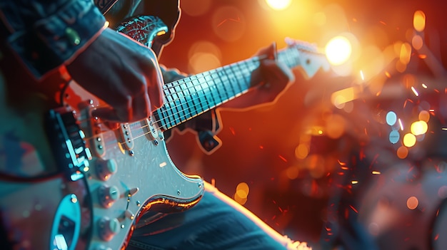 Free Photo view of person playing electric guitar instrument