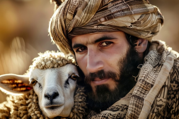 Free photo view of photorealistic muslim people with animals prepared for the eid al-adha offering