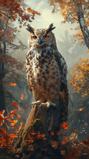 View of photorealistic owl with feathers in nature