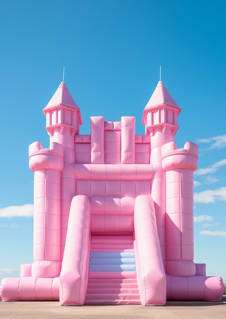 Free photo view of pink bouncy castle