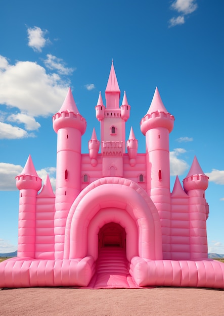 Free photo view of pink bouncy castle