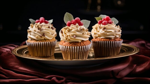 View of plate filled with delicious and sweet cupcake desserts