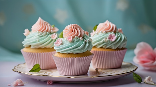 View of plate filled with delicious and sweet cupcake desserts