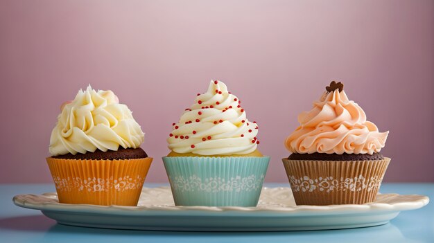 View of plate filled with delicious and sweet cupcake desserts