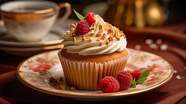 View of plate with delicious and sweet cupcake dessert