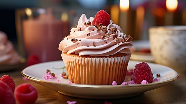 Free photo view of plate with delicious and sweet cupcake dessert