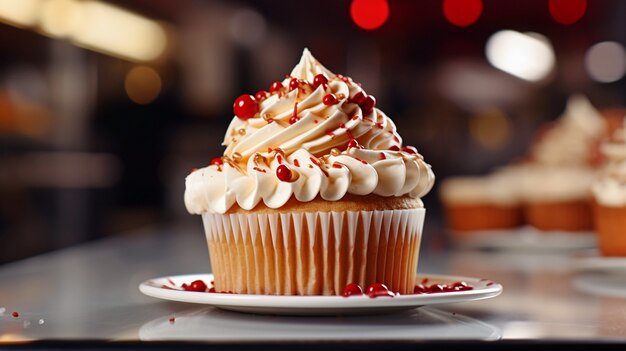 View of plate with delicious and sweet cupcake dessert