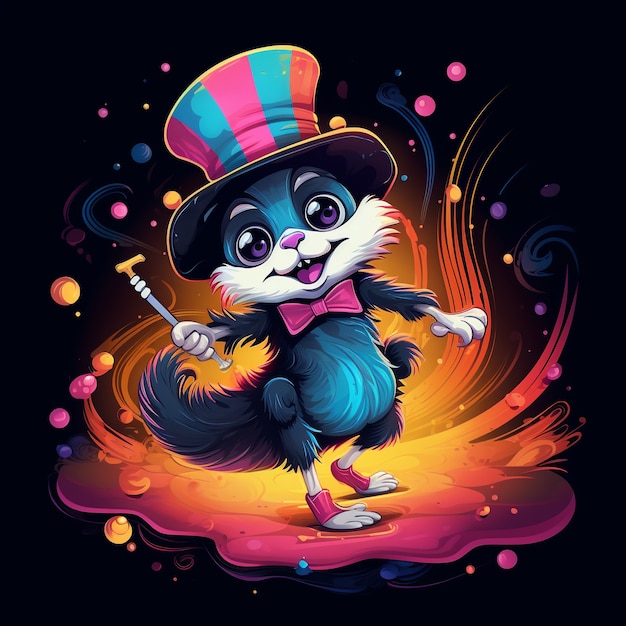 View of possum cartoon character with top hat