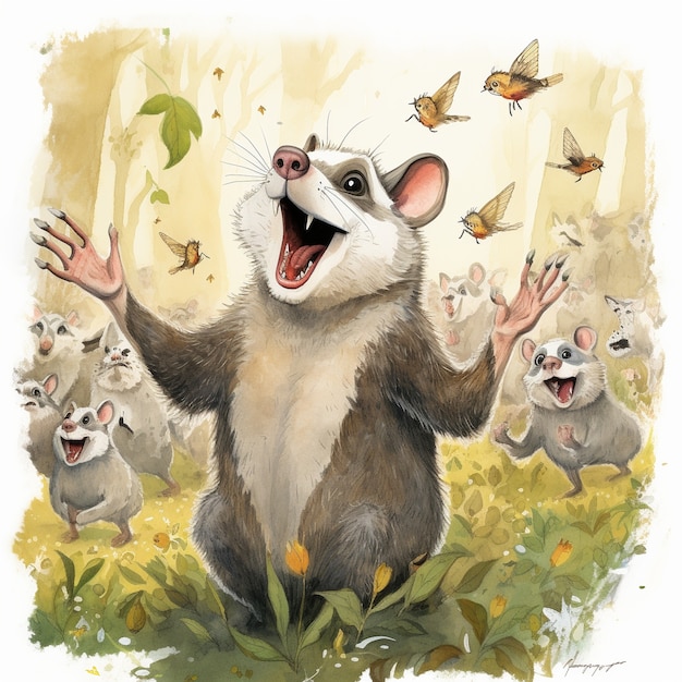 Free Photo view of possum cartoon character