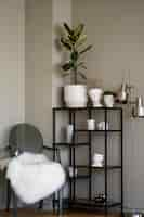 Free photo view of potted plant in room on metal shelf