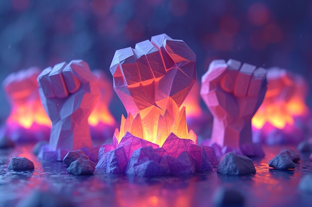 Free Photo view of purple fists with fire for womens day celebration