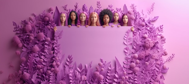 Free photo view of purple women figurines for womens day celebration