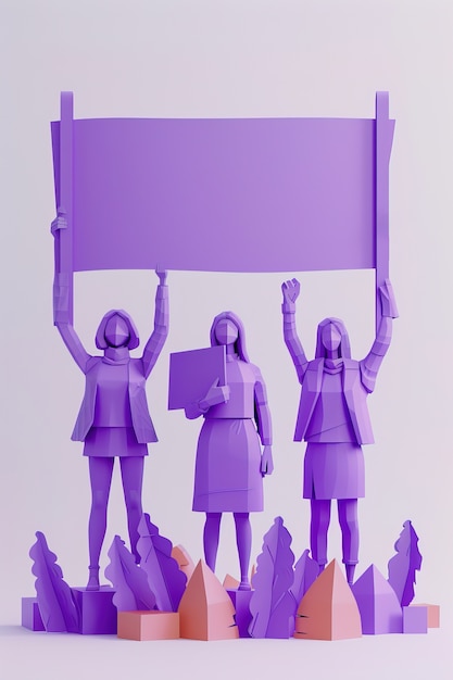 Free Photo view of purple women figurines for womens day celebration