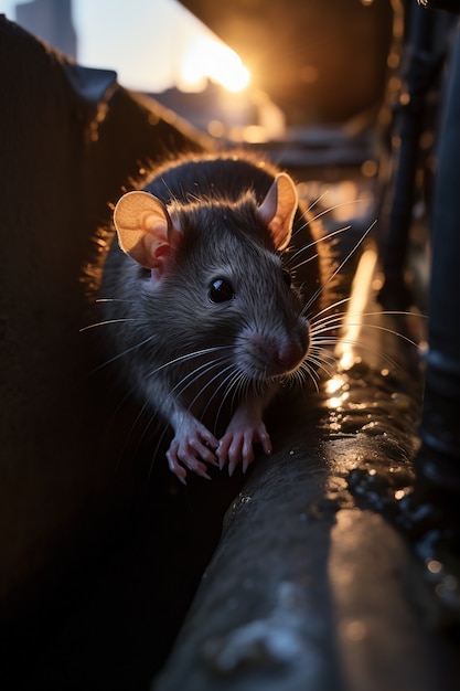 View of rat in city sewer