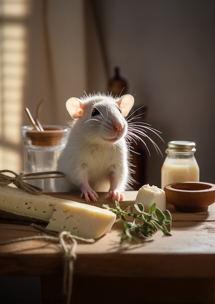 View of rat with cheese