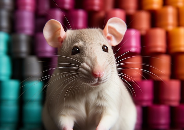 Free Photo view of rat with colorful pipes