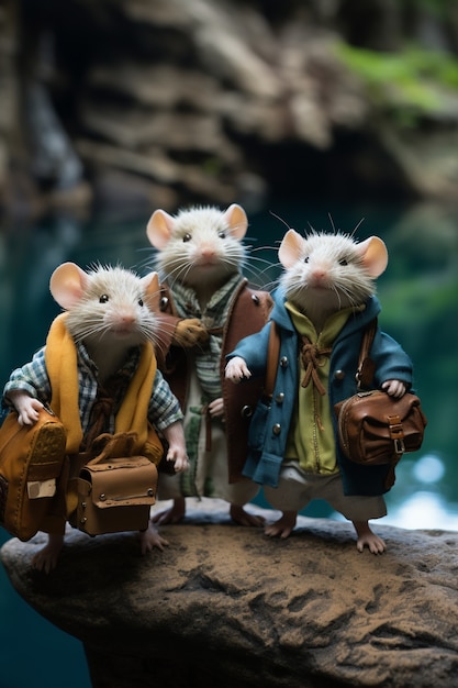 Free Photo view of rats with traditional asian clothing