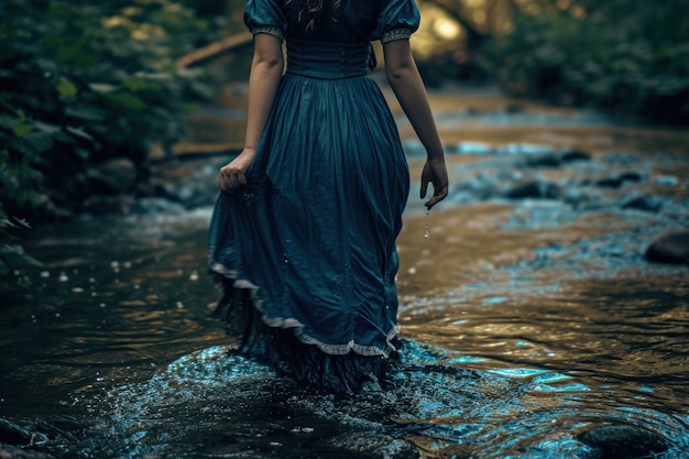 View of realistic feet touching clear running water