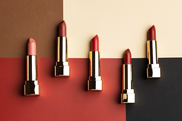 Above view red lipsticks arrangement