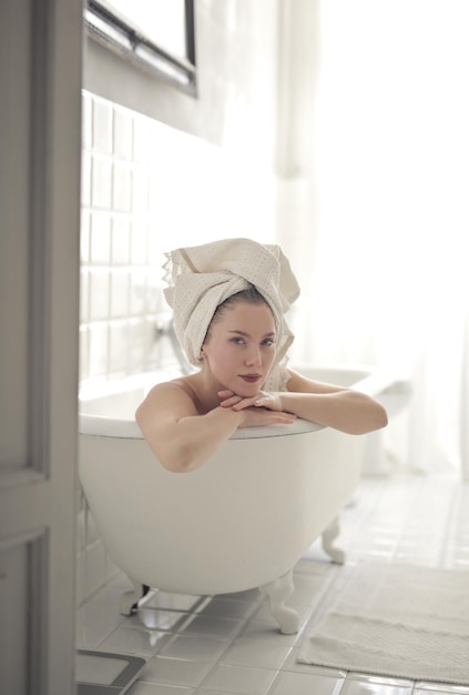 View of a relaxed young woman in bathtub at home