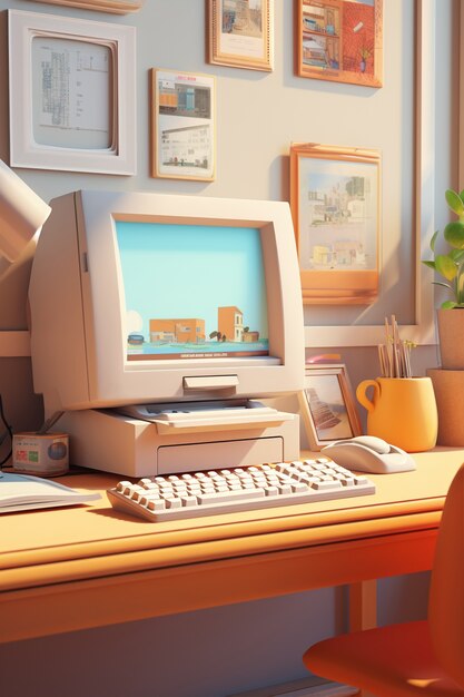 Free Photo view of retro looking computer on desk workstation