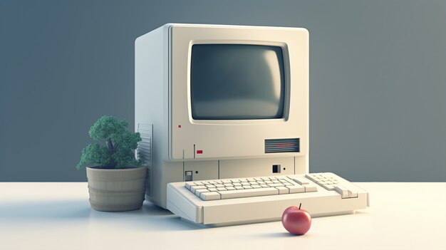 View of retro looking computer workstation